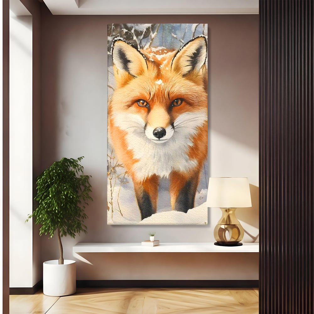 Tablou canvas cu tablou canvas cu vulpe in zapada, fara rama, pe sasiu de lemn